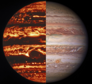 Sonda Juno nahlédla pod vrcholky mraků nejvyšší vrstvy atmosféry Jupiteru