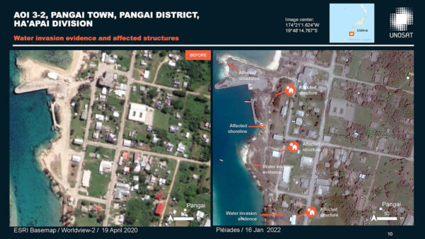 Následky vln Tsunami na pobřeží ostrovů souostroví Tonga