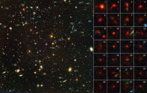 Právě červená barva je indikátorem pro hledání nejvzdálenějších galaxií pomocí Hubblova teleskopu v programu Hubble Ultra Deep Field 