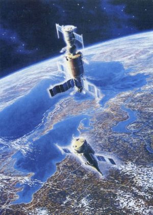 Odpojení Kosmosu-1443 od Saljutu opět ve představách výtvarníka
