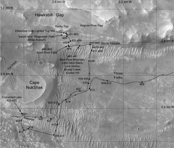 Sol 464 – Mapa trasy roveru Perseverance Zdroj: Unmannedspaceflight.com/Phill Stook