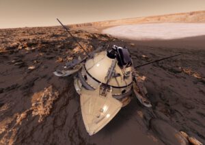 Umělecká představa landeru Mars 3 na Marsu.