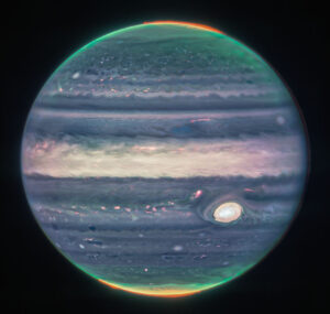 Jupiter vyfocený kamerou NIRCam na Teleskopu Jamese Webba.