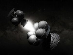 Oddělování a prvního stupně kosmické lodi Daedalus.