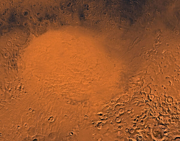 Oblast Hellas Basin (též Hellas Planitia). Obrázek byl složen ze snímků sond Viking.