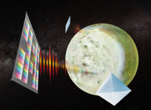 Umělecká představa průzkumu neptunova měsíce Tritonu pomocí sondy z konceptu SCOPE (ScienceCraft for Outer Planet Exploration - vědecká sonda pro průzkum vnějších planet).