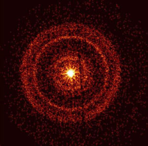 Rentgenový snímek záře z GRB 221009A pořízený teleskopem Swift přibližně hodinu po jeho zachycení.