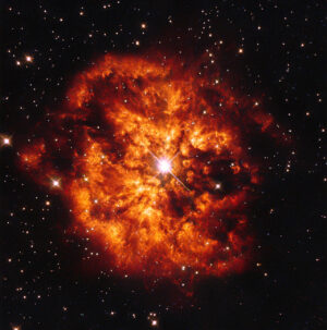 Wolfova-Rayetova hvězda, zde WR 124 zachycená Hubbleovým dalekohledem.