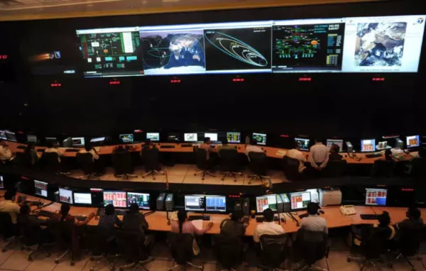 Řídící středisko mise Mars Orbiter Mission Control, ISTRAC v Bangalore. Zdroj: ISRO