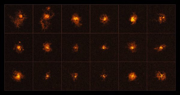Snímek z Evropské jižní observatoře ukazuje hala 18 vzdálených kvasarů.