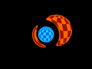 Neutronová hvězda (modře) jako gravitační čočka, která ohýbá světlo větší hvězdy (červeně). Velkou hvězdu hlavní posloupnosti proto vidíme takto zdeformovanou do dvou obrazů.