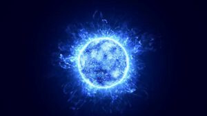 Obrázek neutronové hvězdy s atmosférou. Její velikost je zde ale velmi výrazně přehnaná.