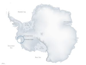 Umístění ledovce Thwaites na antarktickém kontinentu