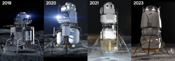 Postupný vývoj landeru od Blue Origin v průběhu let.