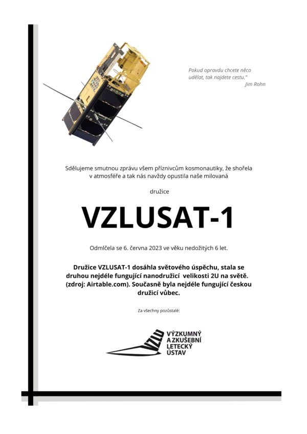 Stylové rozloučení s českou družicí VZLUSAT-1.