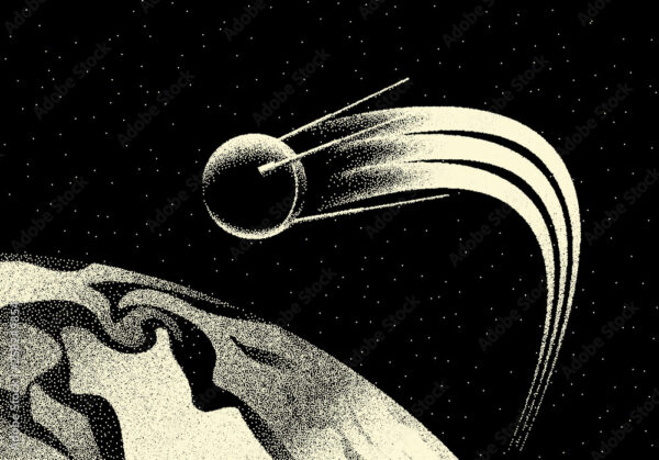 Sputnik 1 na umělecké kresbě z roku 1957