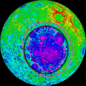 South Pole-Aitken je nejen největším impaktním kráterem Měsíce, ale i největší doposud známý ve Sluneční soustavě. Obrázek: Ittiz