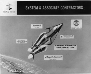 Zobrazení sestavy Titan III a X-20 Dyna Soar s vybranými firmami pro dodání systémů