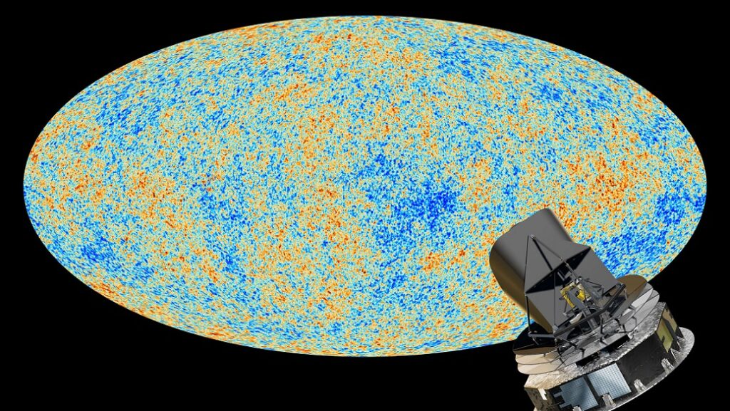 Sonda Planck se svým nejslavnějším výsledkem, mapou reliktního záření.