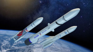 Nosné rakety družic Projektu Kuiper. Zleva Vulcan - New Glenn - Ariane 6.