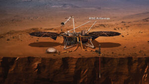 Umístění antén přístroje RISE na landeru InSight.