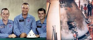 Posádka Apolla1. Vlevo Edward H. White, uprostřed Virgil I. Grissom a vpravo Roger B. Chaffee 
