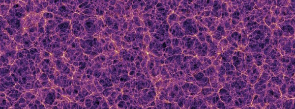 Struktura vesmíru na velké škále. Každý světlý bod představuje galaxii či kupu galaxií.