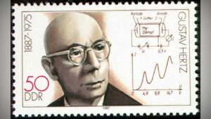 Gustav Hertz na poštovní známce Německé demokratické republiky.
