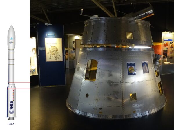 Mezistupeň rakety Vega v muzeu v kontextu z jaké konkrétní časti tento kus je. Foto: Karel Zvoník 