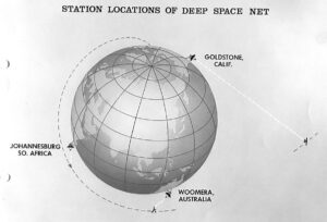 Zobrazení prvních stanovišť systému DSN na Zemi.