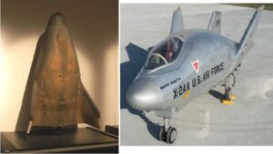 Vlevo je zobrazen X-23 PRIME a vpravo X-24A. Vše stroje z evoluce úspěšného návrhu SV-5