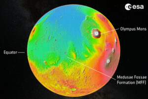 Mapa Marsu s vyznačenou oblastí MFF.