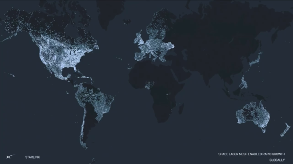 Mapa zobrazující používání Starlinku ve světě.