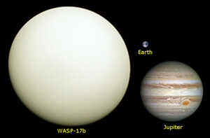 WASP-17 b ve srovnání se Zemí a Jupiterem.