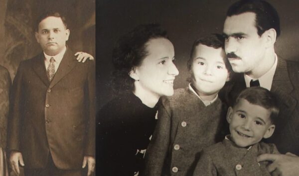 Vpravo rodina Penziasových. Malý Arno je chlapec v pozadí mezi rodiči. Vlevo Barnet Yudin, muž který jim pomohl uprchnout z Německa.