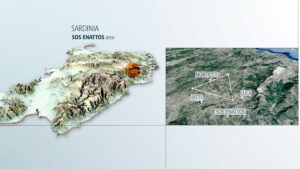 Zvažovaná lokalita detektoru na ostrově Sardinie. 