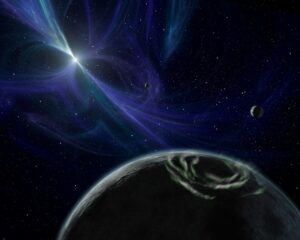 Umělecká představa planety u pulsaru.