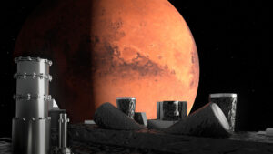 Takto by mohla Mars vidět kamera Spacecraft Monitoring Camera umístěná na sondě Hera. Tato inženýrská kamera se nachází na straně, která bude při vědecké fázi mířit ke sledované planetce.