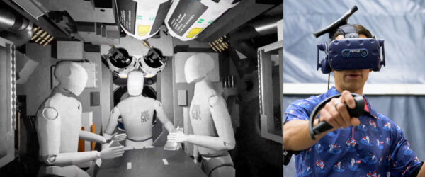 Astronaut Raja Chari si prohlíží stejnou část interiéru modulu Lunar I-Hab ve virtuální realitě