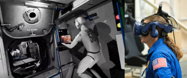 Nicole Mann nahlíží ve virtuální realitě z modulu HALO do modulu Lunar I-Hab