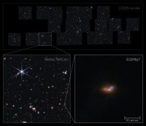 Širší pohled, který ukazuje lokalizaci galaxie v rámci hlubokého pole.