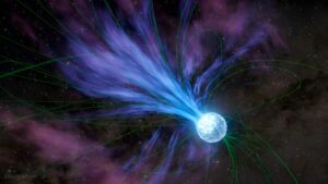 Umělecká představa magnetaru, zatím jediného skutečně potvrzeného zdroje FRB. 