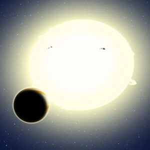 Planeta Kepler 76-b u níž byla úspěšně použita metoda relativistického vyzařování, proto má také přezdívku Einsteinova planeta. Zde v představě umělce. 