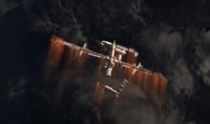 Zánik ISS v atmosféře v představách umělce.