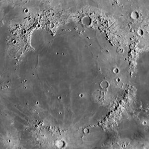 Mare Imbrium, jedna z největších impaktních pánví na Měsíci ze sondy LRO. 