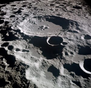 Kráter Daedalus na odvrácené straně Měsíce vyfotografovaný posádkou mise Apollo 11. 