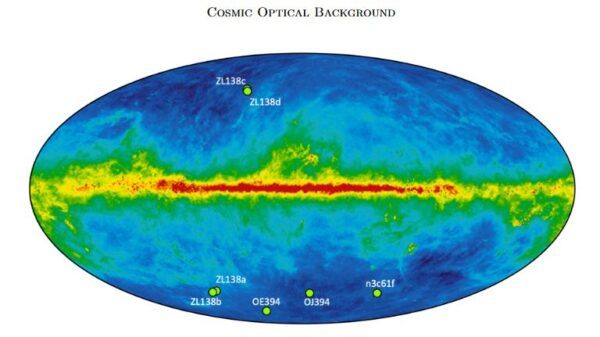 COB (cosmic optical background) podle měření New Horizons.