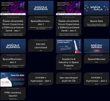 Aktuální program 7. ročníku festivalu Czech Space Week. V dalších týdnech se harmonogram může lehce upravit, případně doplnit. Nezapomeňte proto sledovat oficiální webové stránky akce.