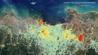 Radaová měření z mise Sentinel-1 ukazují, jak rychle klesá desetimilionová metropole Jakarta.