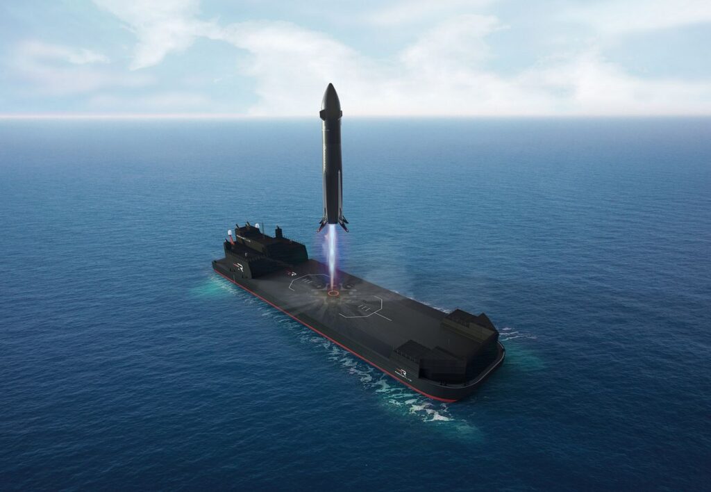 Vizualizace nové přistávací platformy pro raketu Neutron společnosti Rocket Lab